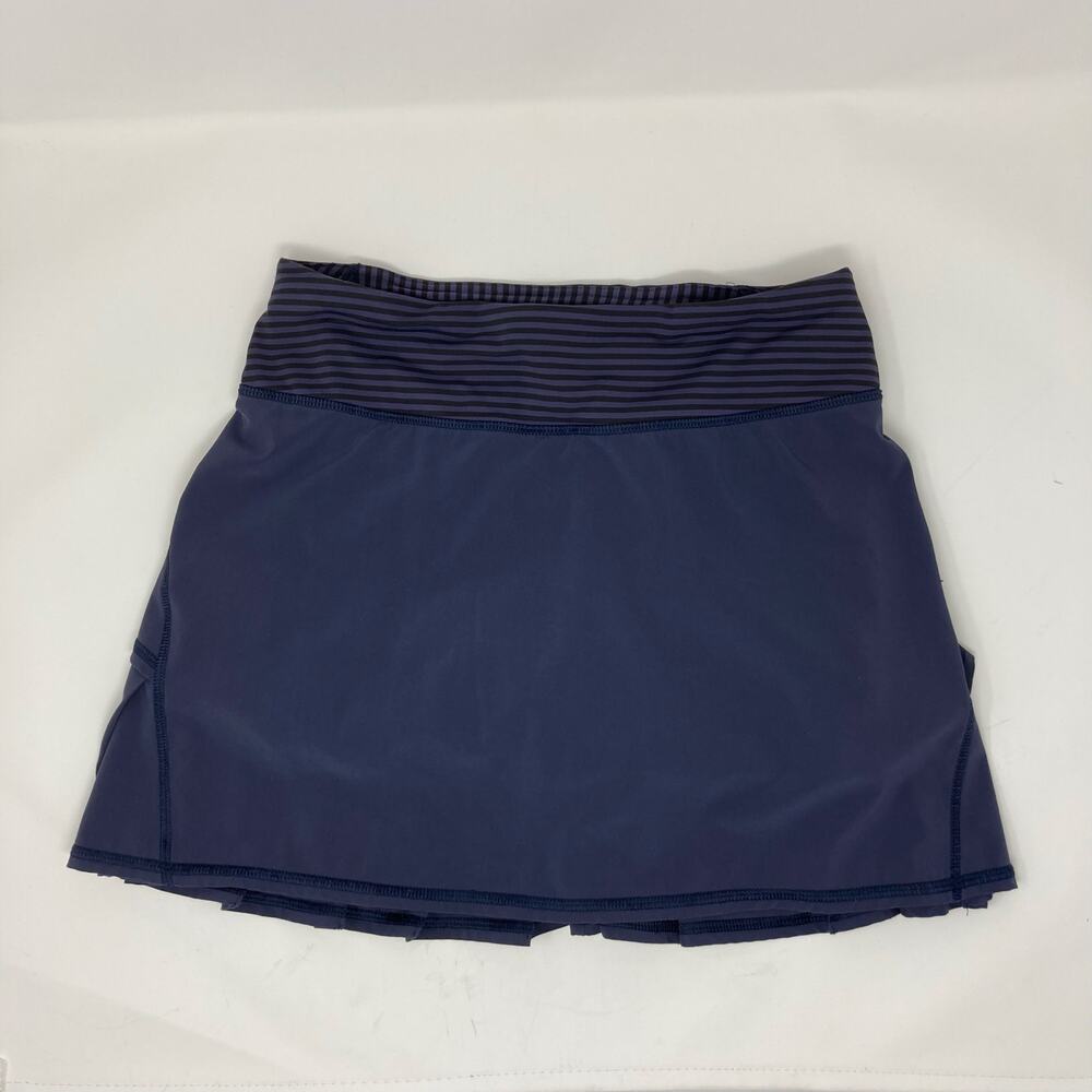 Lululemon Run Pace Setter Skirt Skort Ruffle Tennis Golf Sz 2 Stripe Cadet Blue - Picture 3 of 16